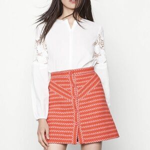 Maje Orange Tweed Button Down A-Line Mini Skirt